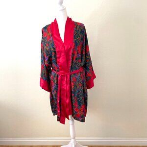 Victoria Secret Satin Midi Robe  - Red/Floral - One Size Fits All